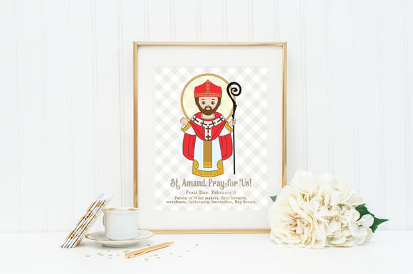 St. Amand poster print. Saint Amand Wall Art Poster. Nursery Art. Kids Room Print. Prayer Print Poster. Catholic Poster. Patron boy scouts.