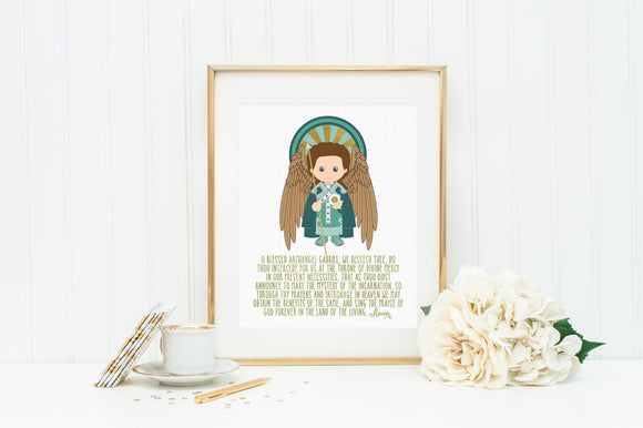 Saint Gabriel print. Baptism Gift. Children's & Nursery Decor, Christian Catholic Gift. First Communion Gift. St. Gabriel Gift.