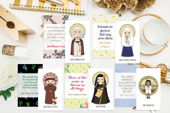 Set of 15 Saint Cards with quotes Set #4. Kid Saint Keychain set. First Communion. Baptism Catholic Gift. Saint Quotes on keychain. Easter.