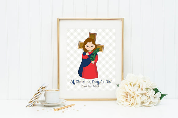 St. Christina poster print. Saint Christina Wall Art Poster. Nursery Art. Kids Print. Prayer Print Poster. Catholic Poster. Christina gift.