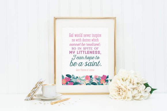Saint Therese of Lisieux poster print. St. Therese Wall Art Poster. First Communion. Kids Room. Prayer Poster. Catholic Poster. Baptism Gift