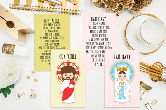 Set of 12 My Catholic Prayers Card Set. Kid Catholic Prayer cards. First Communion. Baptism Gift. Catholic Gift. 3x5 Catholic Prayer Set.