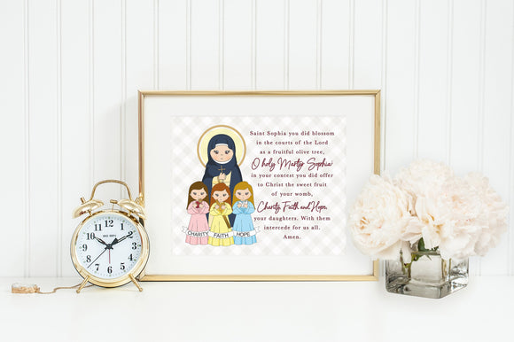 Saint Sophia prayer print. Saint Sophia Wall Art Poster. Nursery Prayer Print. Catholic Poster. Baptism Gift. Faith Hope and Love print.