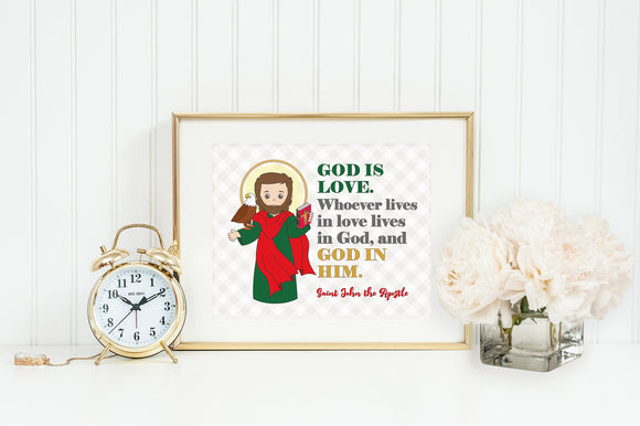 Saint John the apostle poster print. St. John the evangelist Wall Art Poster. First Communion. Kids Room. Catholic Poster. Baptism Gift