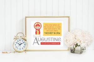 St Augustine poster print. St Augustine Wall Art Poster. First Communion. Augustine of Hippo Quote Poster Catholic Prayer Poster.