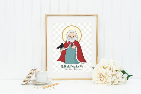 Saint Elijah poster print. Saint Elijah Wall Art. First Communion. Kids Room Prayer Poster. Baptism Gift. Saint Elijah Gift. Elijah feast