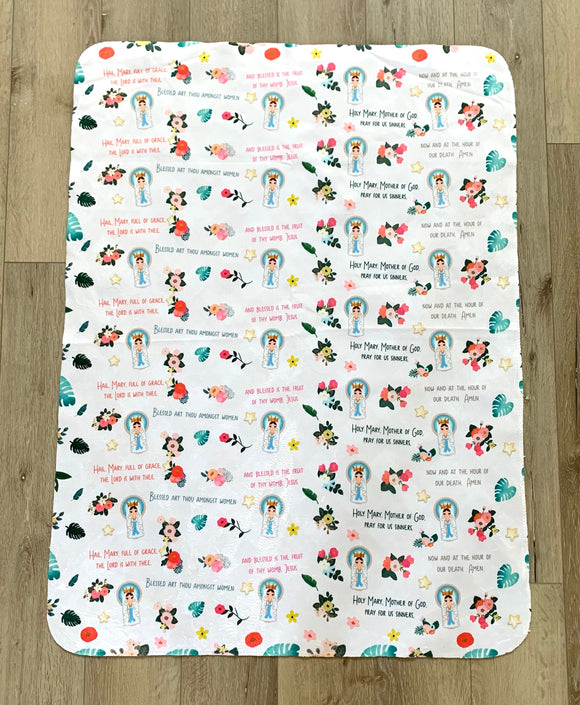 Hail Mary Full of Grace Ultra soft with Sherpa lining baby Blanket. 30x40” Hail Mary Prayer Blanket. Baptism Gift. Catholic