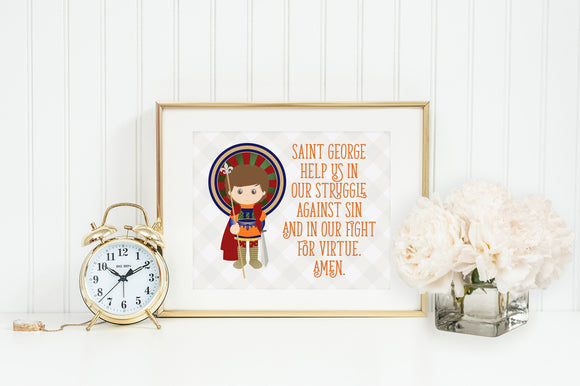 Saint George poster print. St George Wall Art Poster. Nursery Art. Kids Room. Prayer Print. Catholic. George Prayer Print.