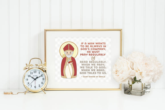 St. Isidore of Seville poster print. Saint Isidore Wall Art Poster. Nursery Art. Kids Room Print. Prayer Print Poster. Catholic Poster.