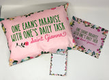 Saint Gianna pillow. One earns paradise with one's pillow. Saint pillow. Catholic Gift. Baptism Gift. First Communion Gift. St Gianna Gift.