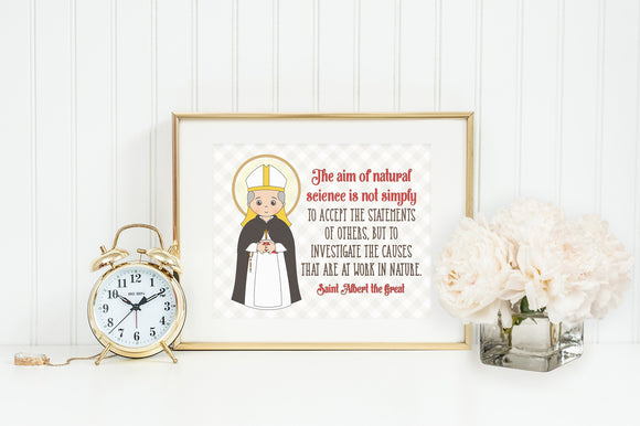 Saint Albert the Great poster print. Saint Albert Wall Art Poster. Catholic Poster. Baptism gift. First Communion Gift. The aim of natural