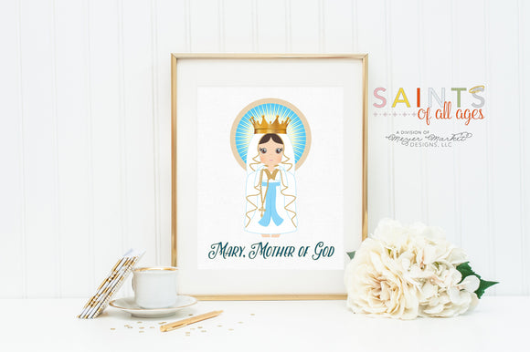 Mary, Mother of God poster print. Mary Wall Art Poster. Nursery Art. Kids Room Print. Prayer Print Poster. Catholic Poster. Baptism Gift.