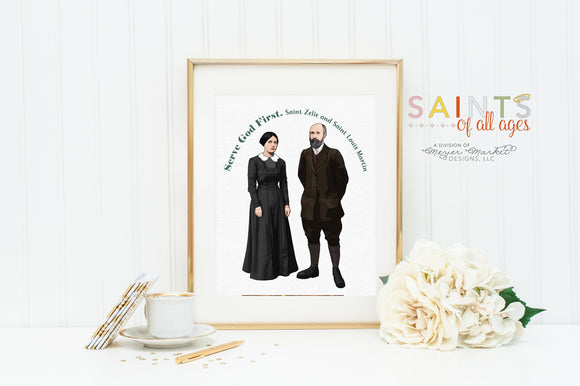 Saint Zelie & Louis Martin poster print. St. Zelie and Louis Wall Art Gift. Serve God First. Prayer Poster. Catholic Poster.