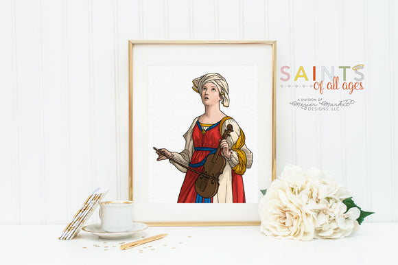 Saint Cecilia prayer print. Saint Cecilia Wall Art Poster. Nursery Prayer Print. Catholic Poster. Baptism Gift. Saint Cecilia Portrait