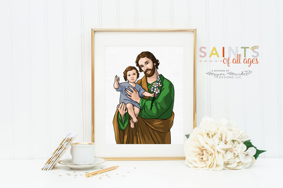 Saint Joseph Portrait print. Saint Joseph Wall Art Poster. Nursery Prayer Print. Catholic Poster. Baptism Gift. Saint Joseph Art.