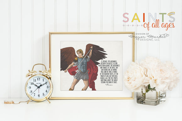 St. Michael the Archangel poster print. Saint Michael Wall Art Poster. Nursery Art. Kids Room Print. Prayer Print Poster. Catholic Poster.