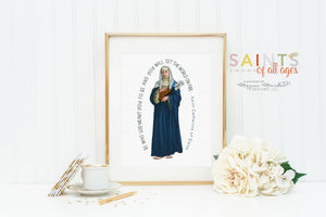 Saint Catherine of Siena poster print. St Catherine Wall Art Poster. First Communion. Kids Room Prayer Poster. Catholic Poster. Baptism Gift