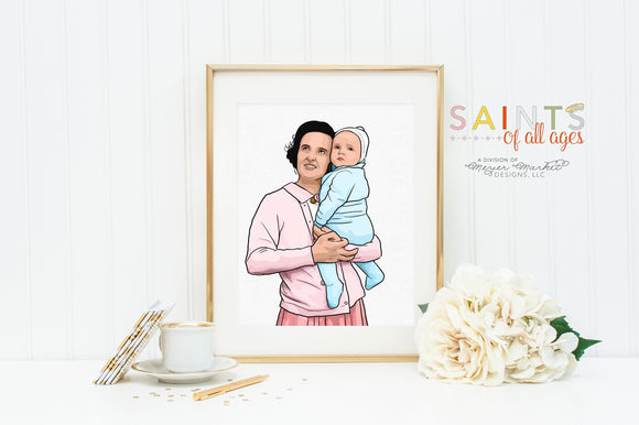 Saint Gianna poster print. Saint Gianna Wall Art Poster. First Communion. Saint Gianna Prayer Print. Catholic Prayer Poster. Kids Saints