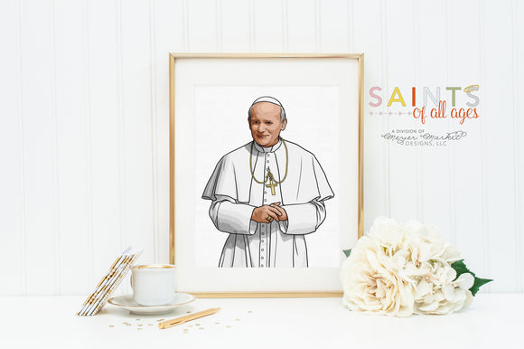 JPII Portrait poster print. John Paul II Wall Art Poster. Nursery Art. Kids Room. Prayer Print. Catholic. John Paul Gift.