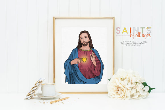 Sacred heart of Jesus Portrait poster print. Sacred heart of Jesus prayer Poster. First Communion. Catholic Poster. Baptism Gift