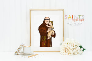 Saint Anthony of Padua poster print. St. Anthony Wall Art Poster. First Communion. Saint Anthony Portrait. Catholic Gift. Baptism Gift.