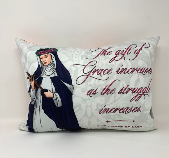 Saint Rose of Lima pillow. The gift of grace pillow. First Communion Gift. Catholic Gift. Saint Rose gift. Saint pillow. Baptism Gift.