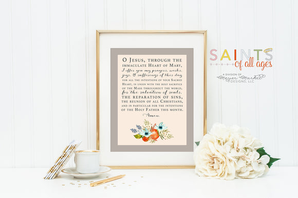 Morning Offering Prayer Print. Christian Wall Art Print. O Jesus through the immaculate heart of Mary Prayer. A morning offering prayer.