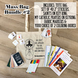 Mass Bag #2 with Kids Coloring Tote Bag. Toddler Mass bag with coloring books and stickers & canvas bag. Catholic Mass. Kids Church Bag