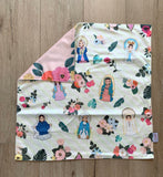 18" Marian Ultra Soft Lovey Mini Blanket. Baby Prayer Blanket. Lovie Blanket. Baby Nursery. Baptism Gift. Catholic Baby Gift. Our lady lovey