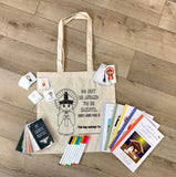 Mass Bag #2 with Kids Coloring Tote Bag. Toddler Mass bag with coloring books and stickers & canvas bag. Catholic Mass. Kids Church Bag