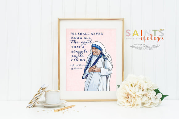 Mother Teresa of Calcutta poster print. Mother Teresa Portrait art. Nursery Art. Kids Room Print. Prayer Print Poster. Catholic Poster.
