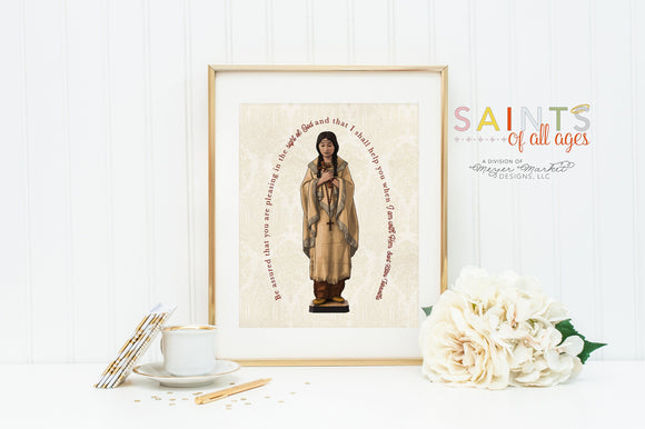 Saint Kateri poster print. St. Kateri Tekakwitha Wall Art Poster. First Communion. Be assured that you are. Catholic Gift. Baptism Gift.