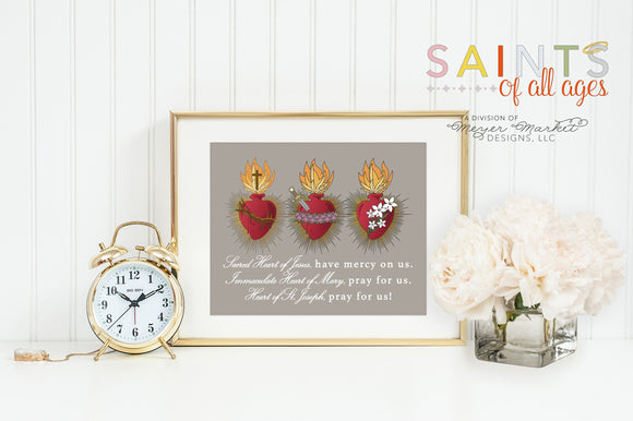 Sacred heart of Jesus, Mary and Joseph poster print. Sacred heart of Jesus, have Mercy. First Communion. Catholic Poster. Baptism Gift