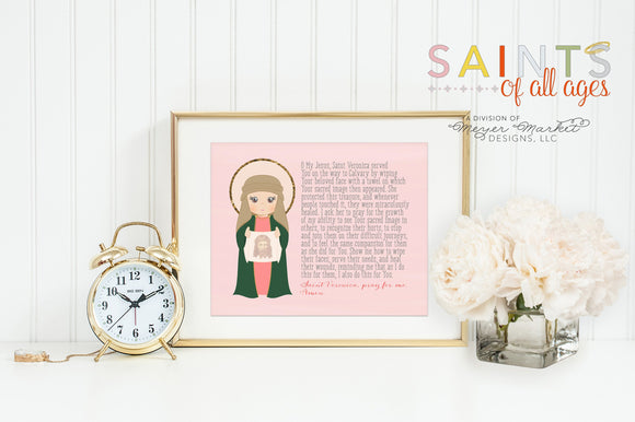 St Veronica poster print. St Veronica Wall Art Poster. First Communion. Saint Veronica prayer Poster Catholic Prayer Poster.