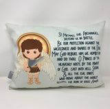 Saint Michael and Angel of God pillow. Baptism Gift. Nursery decor. Catholic Gift. First Communion Gift. St. Michael the archangel.