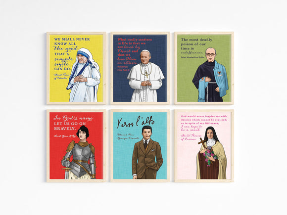 Set of 6 - 5x7 Saint Prints with envelopes. Saint Note Cards. Inspirational Saint Print Set. Christian gift. Encouragement prints.