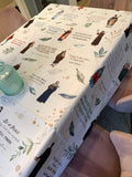 Saint quotes pattern Water resistant tablecloth. Saints Prayer Blanket. ~70” x 126” Catholic Saint Quote Tablecloth. Baptism Gift. Catholic.