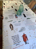Saint quotes pattern Water resistant tablecloth. Saints Prayer Blanket. ~70” x 126” Catholic Saint Quote Tablecloth. Baptism Gift. Catholic.