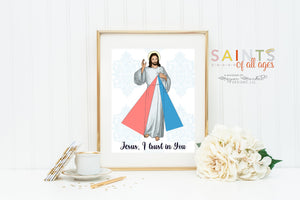 Jesus, I trust in you print. Divine Mercy prayer Poster. First Communion. Catholic Poster. Baptism Gift. Divine Mercy Gift.