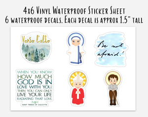 Set of 6 - 1.5" Vinyl Waterproof Saint Stickers. Saint Water bottle Vinyl Sticker. Saint Vinyl Decal Set. Catholic Gift. 4x6 vinyl sheet