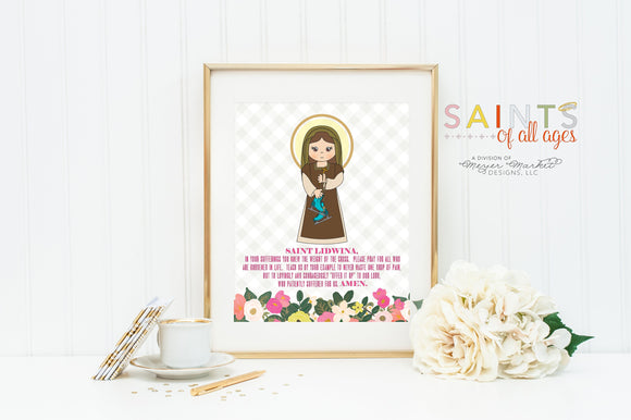 Saint Lidwina prayer print. Saint Lidwina Wall Art Poster. Nursery Prayer Print. Catholic Poster. Baptism Gift. Prayer to Saint Lidwina