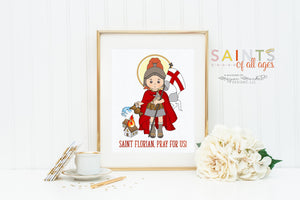 St Florian poster print. Saint Florian Wall Art Poster. First Communion. Saint Florian Pray for us Poster. Catholic Gift. Baptism Gift.