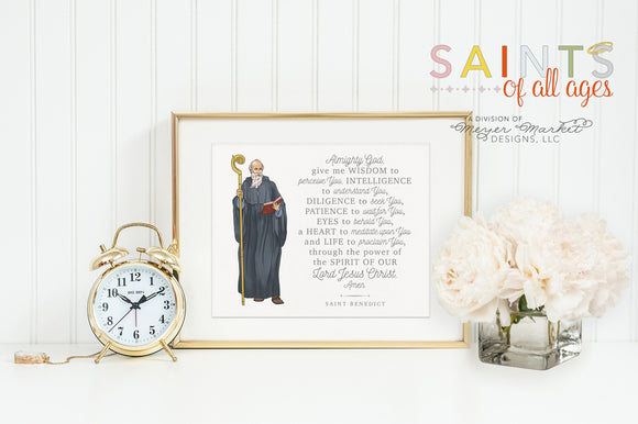 Saint Benedict prayer print. Saint Benedict Wall Art Poster. Nursery Prayer Print. Catholic Poster. Baptism Gift. Almighty God