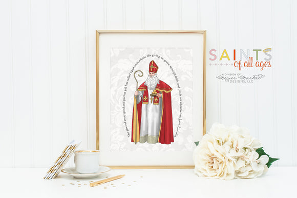 St Nicholas poster print. St Nicholas Wall Art Poster. First Communion. The Giver of every good & perfect Gift Poster Catholic Saint Poster