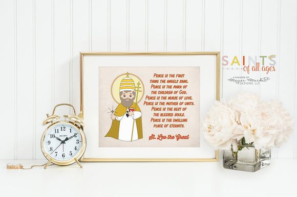 Saint Leo the Great poster print. Catholic Wall Art Poster. First Communion. Pope Saint Leo the Great Poster. Peace is the first thing