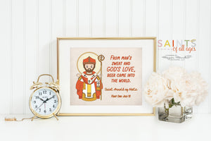 Saint Arnold of Metz poster print. Catholic Wall Art Poster. First Communion. St Arnold of Metz Poster. From man's sweat and God's Love