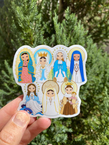 Marian 3" Waterproof vinyl Saint Stickers. Kids Water bottle Saint Stickers. First Communion. Catholic Saint Sticker Decal. Our Lady decal