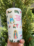 Marian 18 oz water bottle. Our Lady Water bottle. Catholic Water bottle Gift. Saint Gift. Lourdes, Guadalupe, Mount Carmel, Fatima straw cup