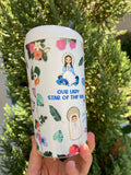 Marian 18 oz water bottle. Our Lady Water bottle. Catholic Water bottle Gift. Saint Gift. Lourdes, Guadalupe, Mount Carmel, Fatima straw cup