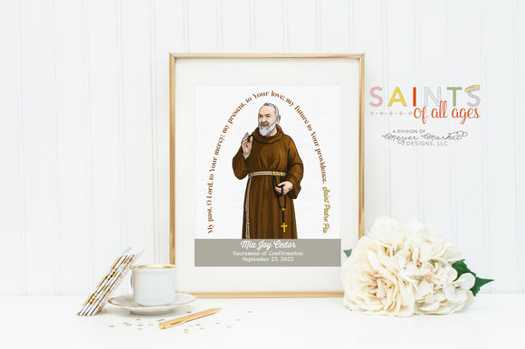 Customized Saint Padre Pio poster print. St. Pio Wall Art Poster. First Communion. Kids Room Prayer Poster. Catholic Poster. Baptism Gift.